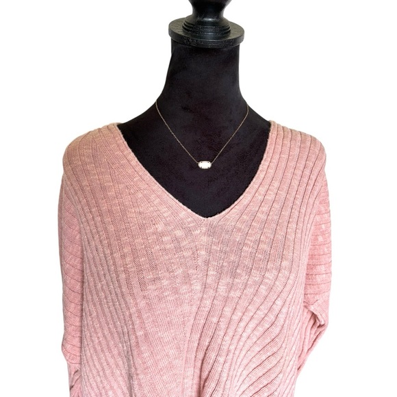Eileen Fisher Medium Pink Ribbed Organic Cotton Long Sleeve V-neck Sweater - Picture 4 of 9